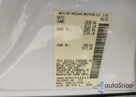 2015 Nissan Altima 2.5 Sv from USA, damaged, VIN 1N4AL3AP4FC431611